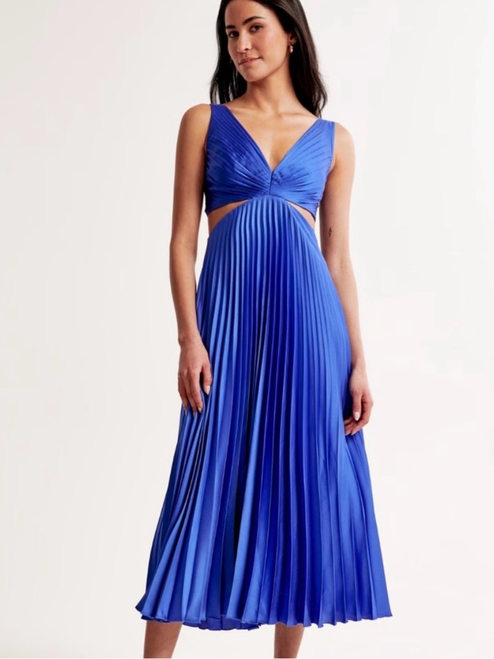 Abercrombie & Fitch Cobalt Blue Pleated Cutout Maxi Dress